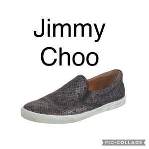 Jimmy Choo • Semi lurex‎ skate shoe with polka dots, metallic, silver, size 8